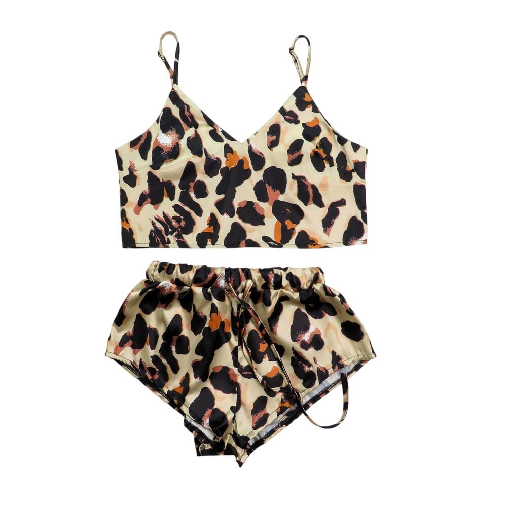 Cupshe Leopard Print Satin Pajama Cami Tank Top & Shorts Set Small